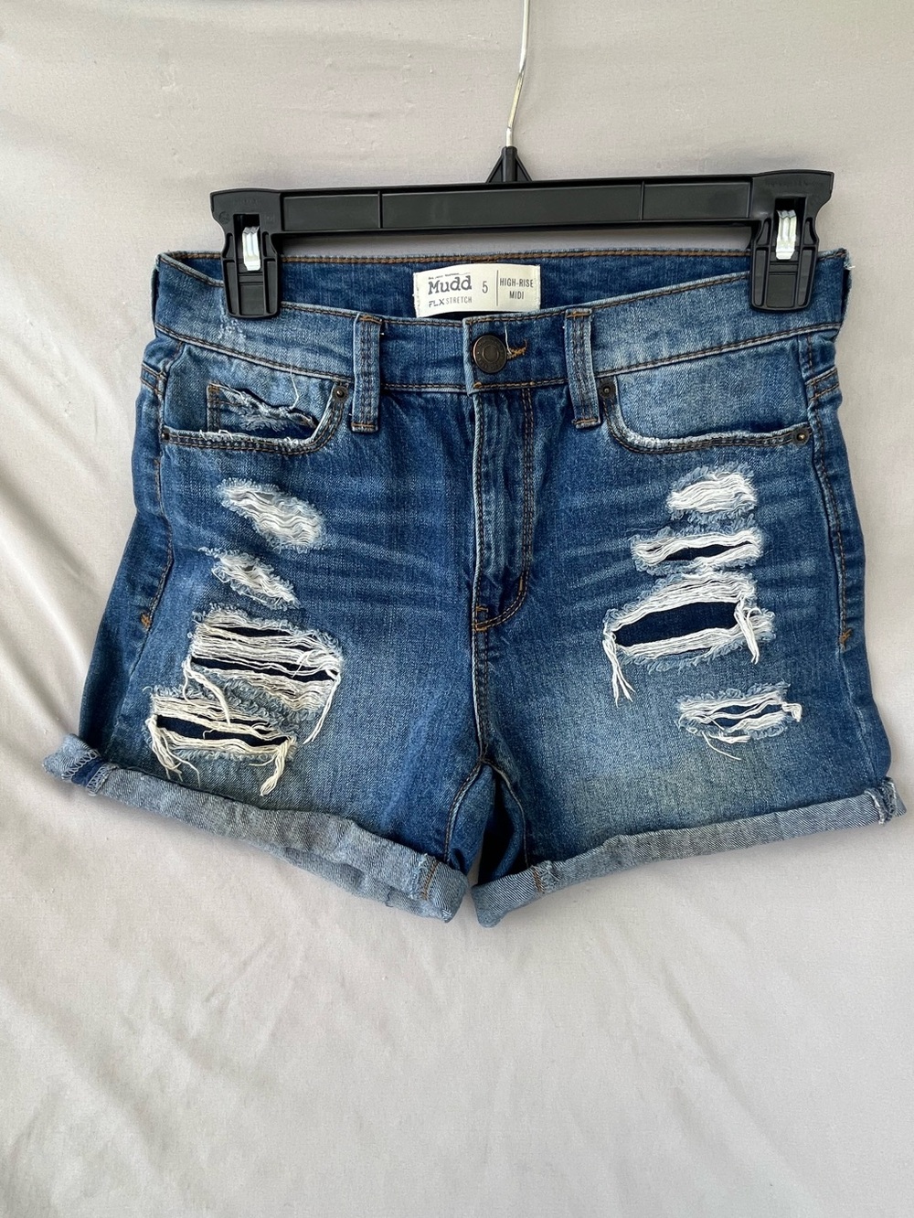 Mudd Distressed Rolled-Hem Jean Shorts in Blue
